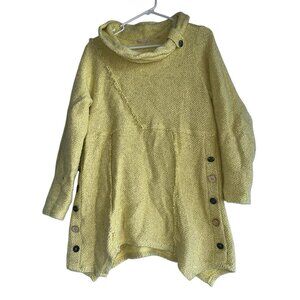 Soft Surroundings Sweater Womens Medium Yellow Breakwater Tunic Knit Cowl Neck
